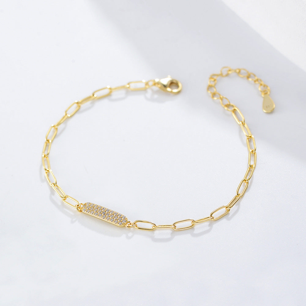 Full Zircon Strip Silver Bracelet for Women