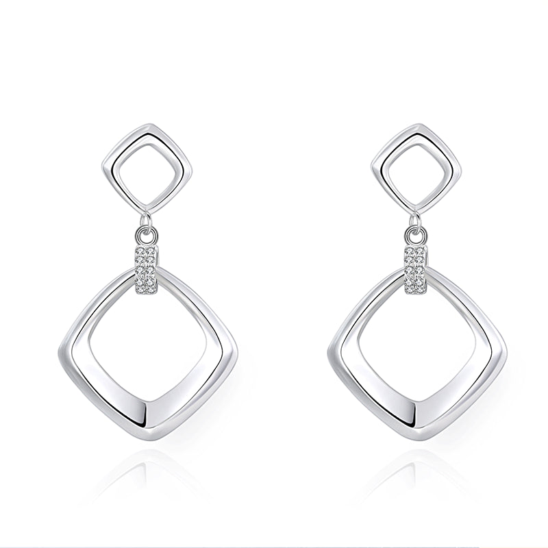 Hollow Rhombus Silver Drop Earrings for Women