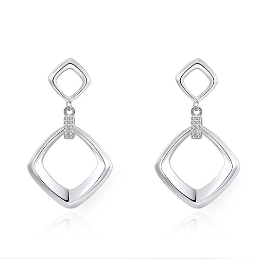 Hollow Rhombus Silver Drop Earrings for Women