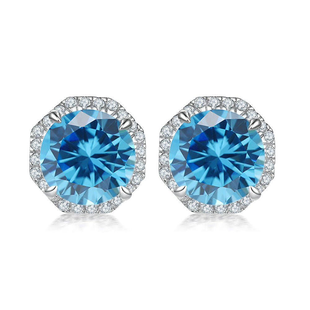 Colourful Round Zircon Soleste Halo Silver Studs Earrings for Women