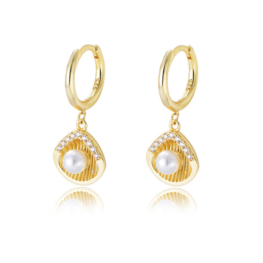 Shell with Pearl Silver Drop Earrings for Women