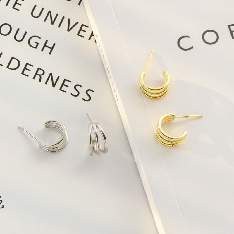 Geometric Multi-ring Silver Studs Earrings for Women