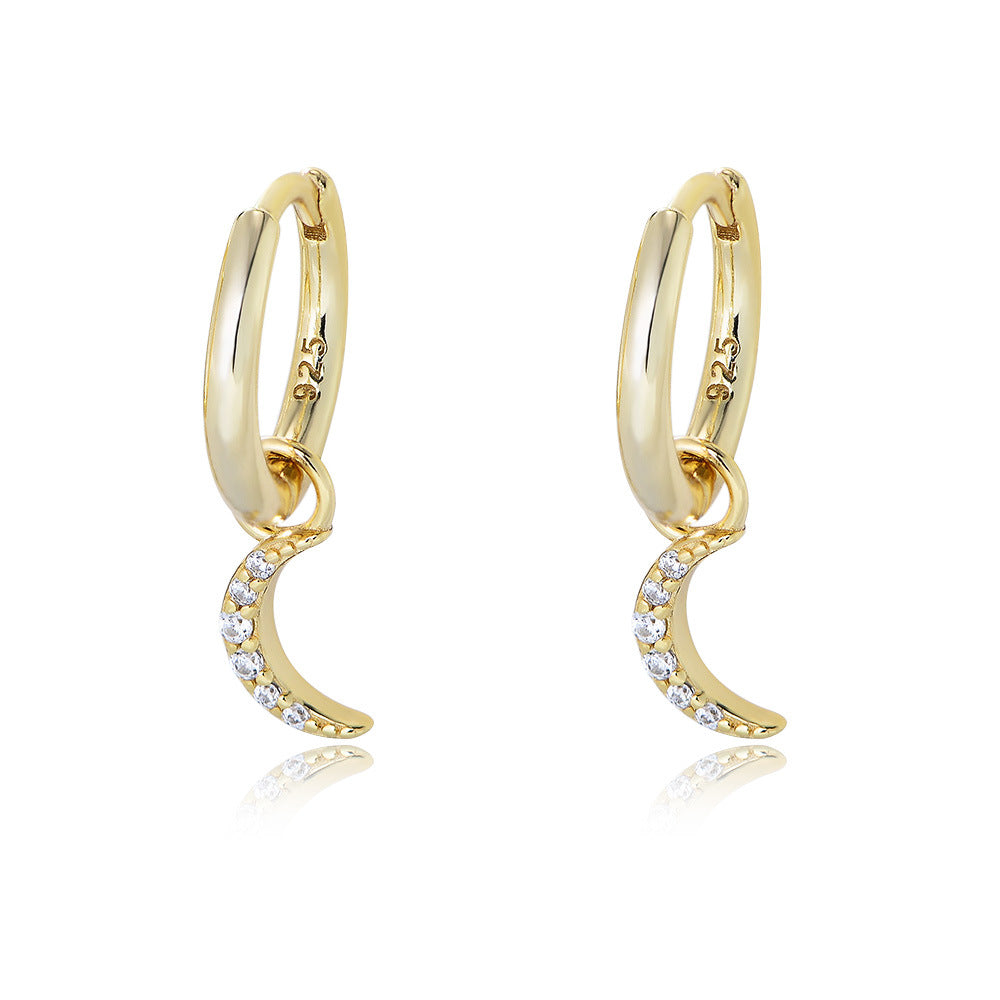 Zircon Moon Pendant Silver Hoop Earrings for Women