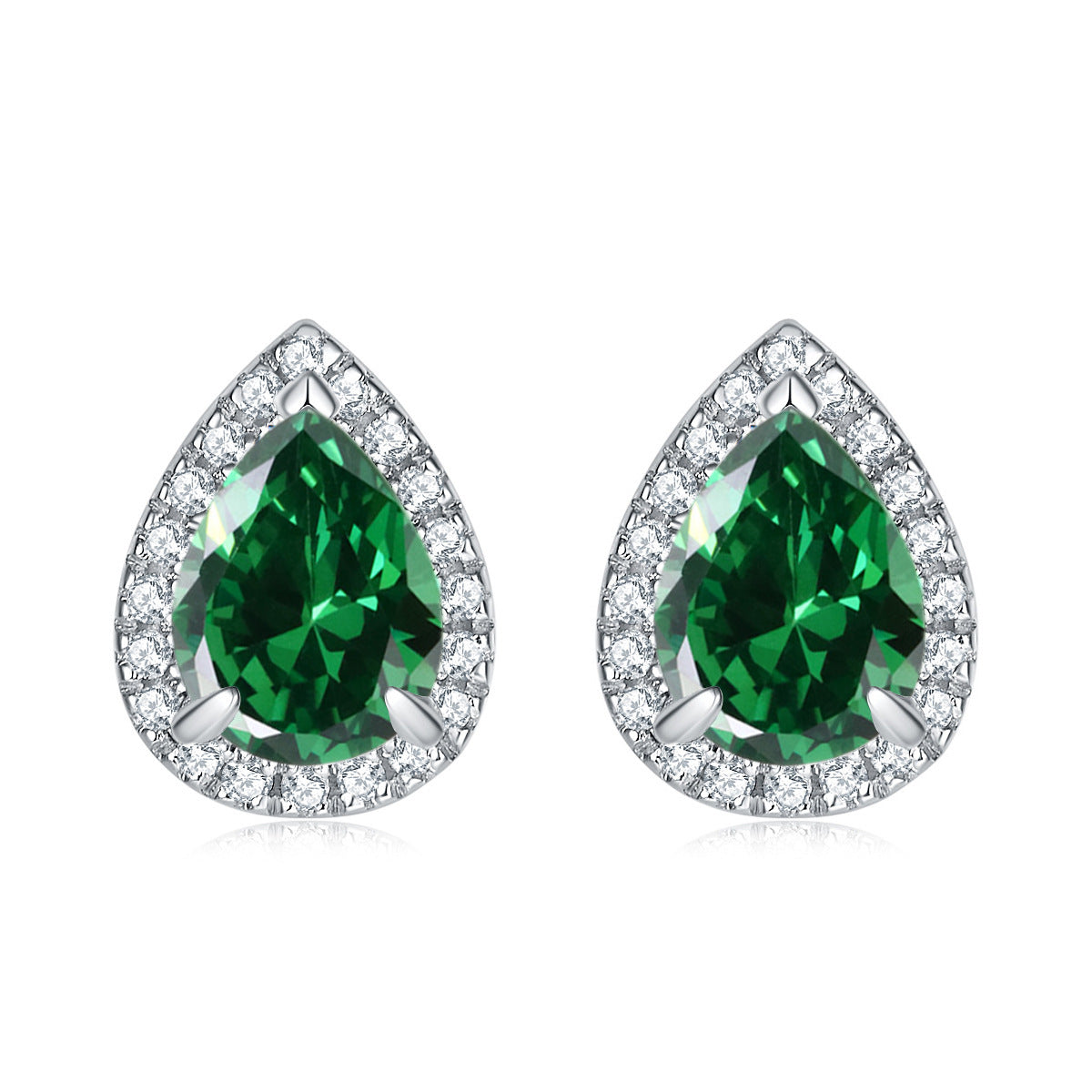 Water Drop Zircon Soleste Halo Silver Studs Earrings for Women