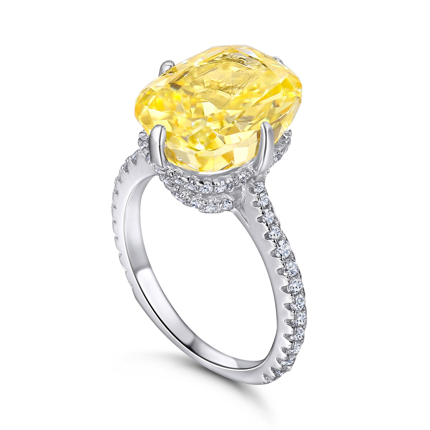 (6CT) Ice Cut Oval Yellow Zircon Cathedral Silver Ring for Women