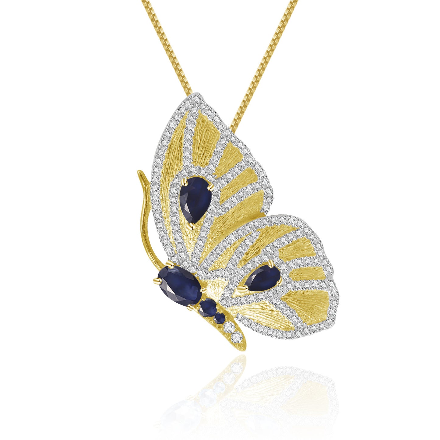 Brooch Pendant Dual-use Inlaid Natural Gemstone Butterfly Pendant Silver Necklace for Women