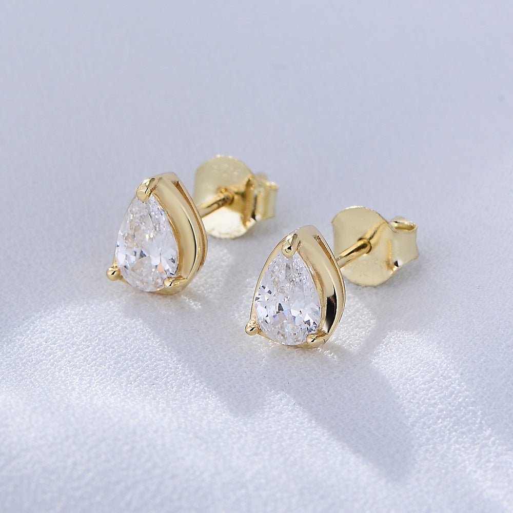 Pear Drop Zircon Silver Studs Earrings for Women