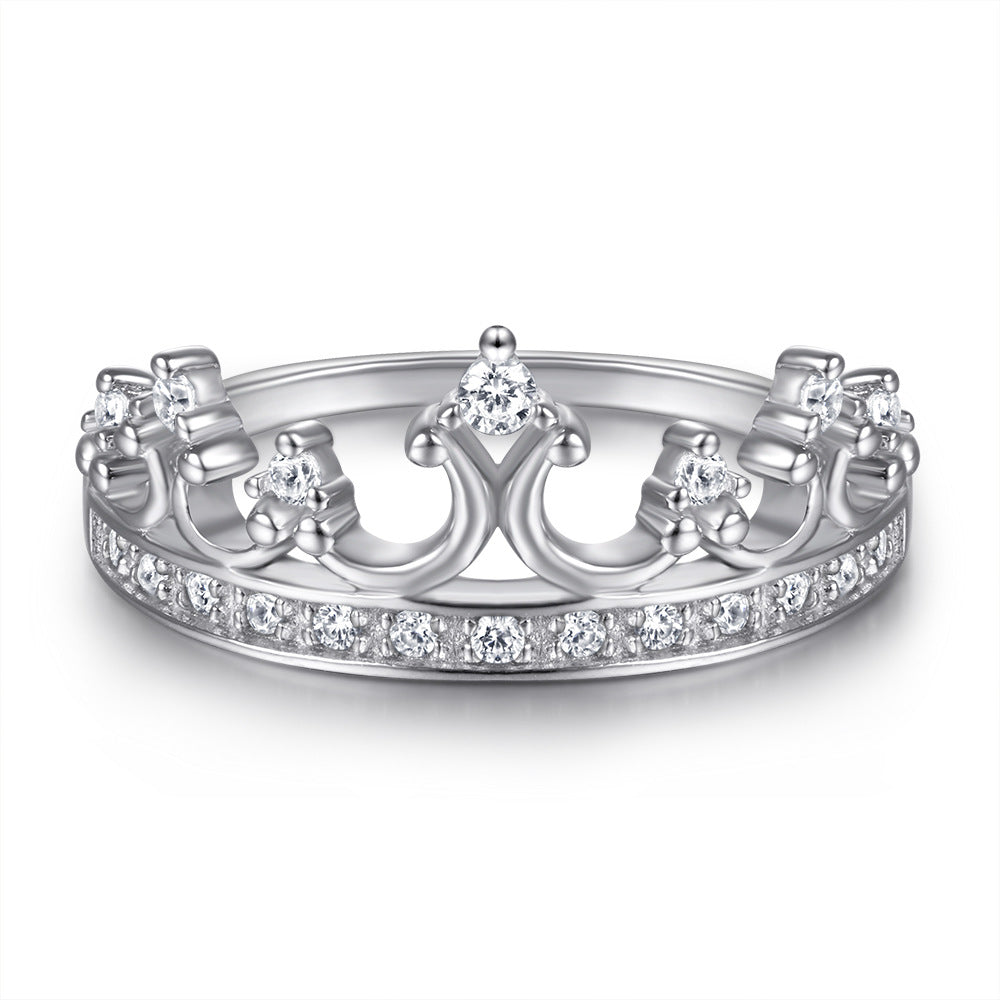 Crown with Zircon Silver Ring for Women