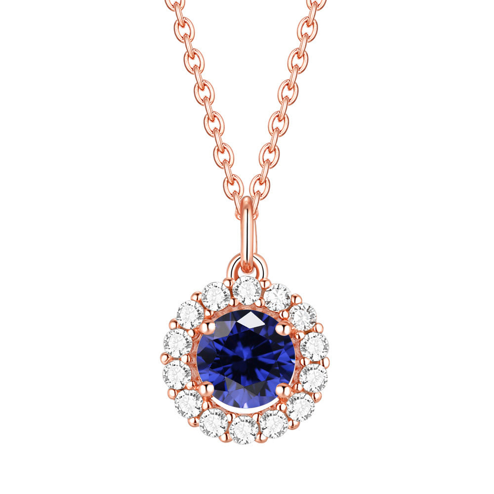 Soleste Halo with Round Zircon Pendant Silver Necklace for Women