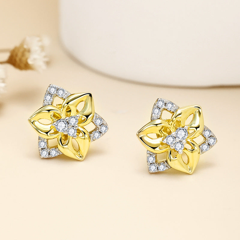 Retro Clover Zircon Triangle Silver Studs Earrings for Women