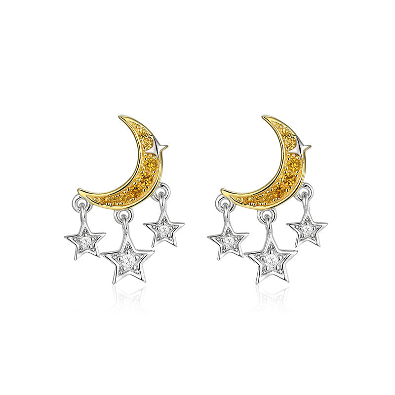 Zircon Moon Star Silver Studs Earrings for Women