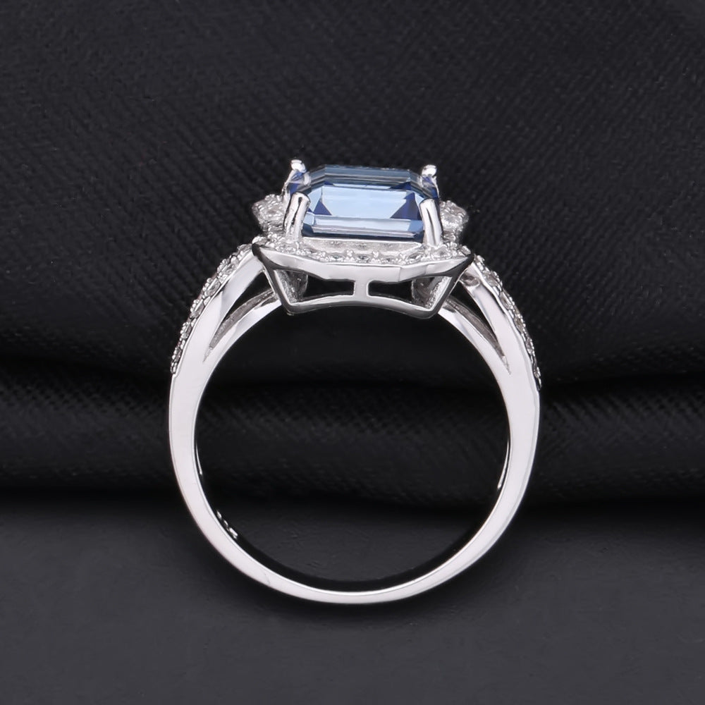 Square Soleste Halo Modern Split Shank Silver Ring for Women