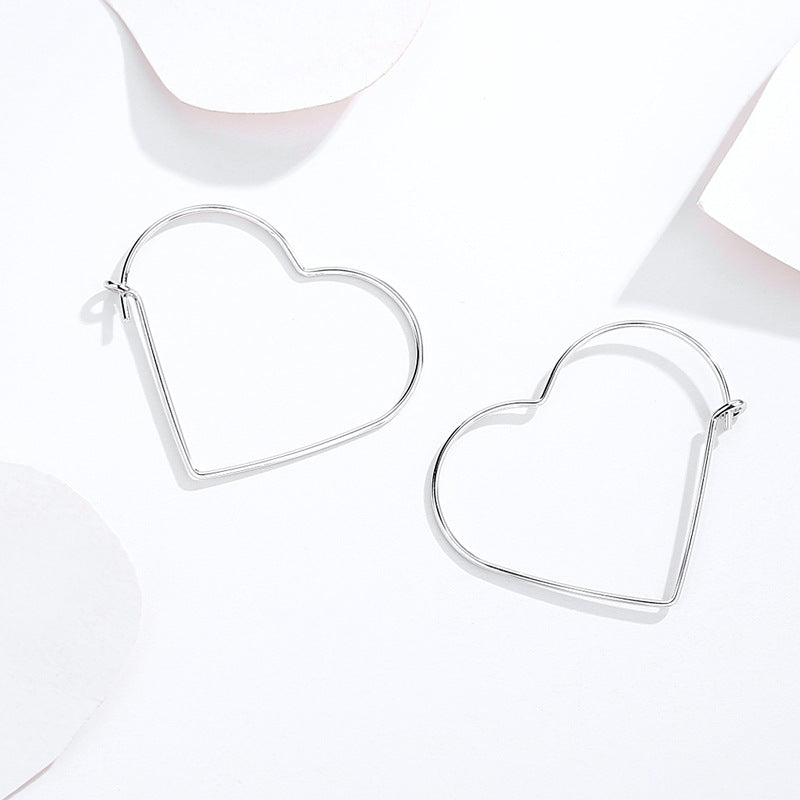 Heart Shape Silver Hoop Earrings for Women