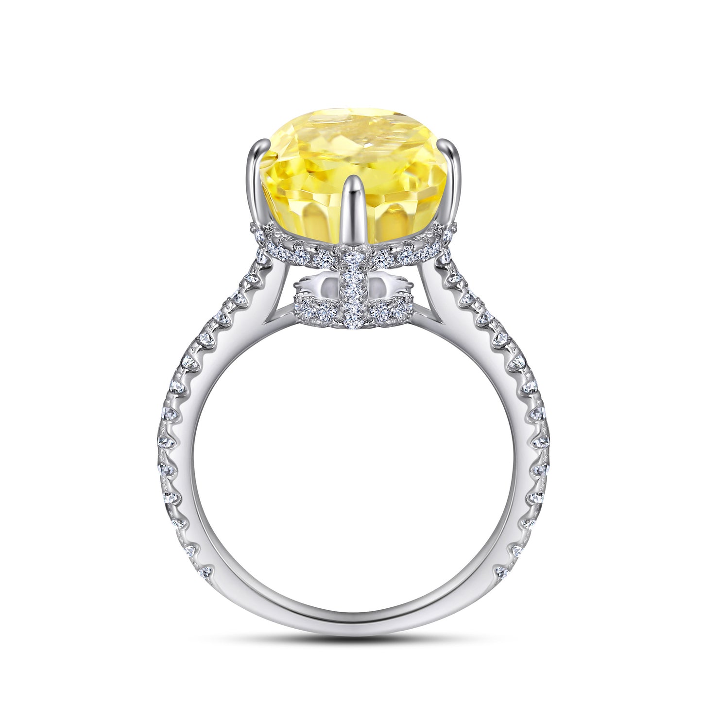 (6CT) Ice Cut Oval Yellow Zircon Cathedral Silver Ring for Women