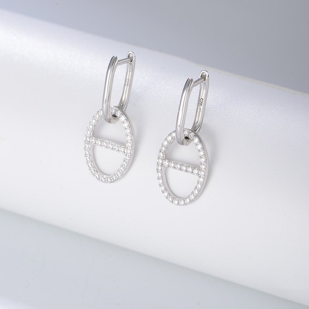 Zircon θ Shape Silver Drop Earrings for Women