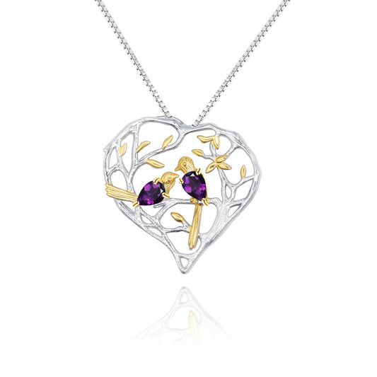 Premium Design Natural Colourful Gemstone Flower Bird Element Pendant Silver Necklace for Women