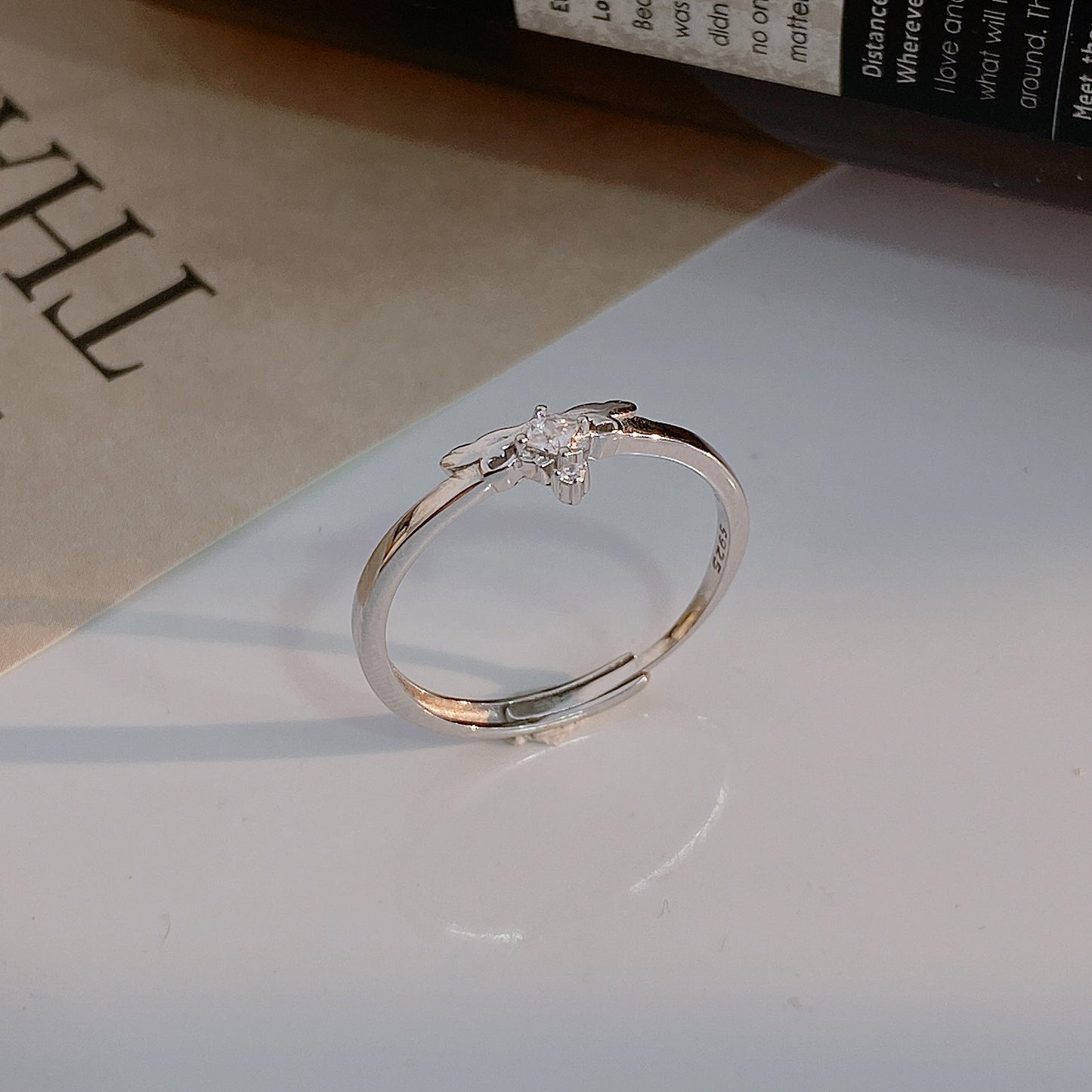 Small Square and Round Zircon Silver Ring