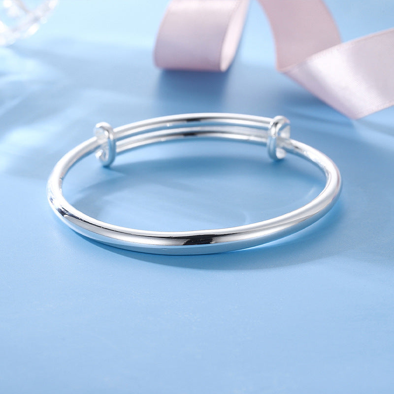 Smooth Solid Push-pull Silver Bracelet for Women