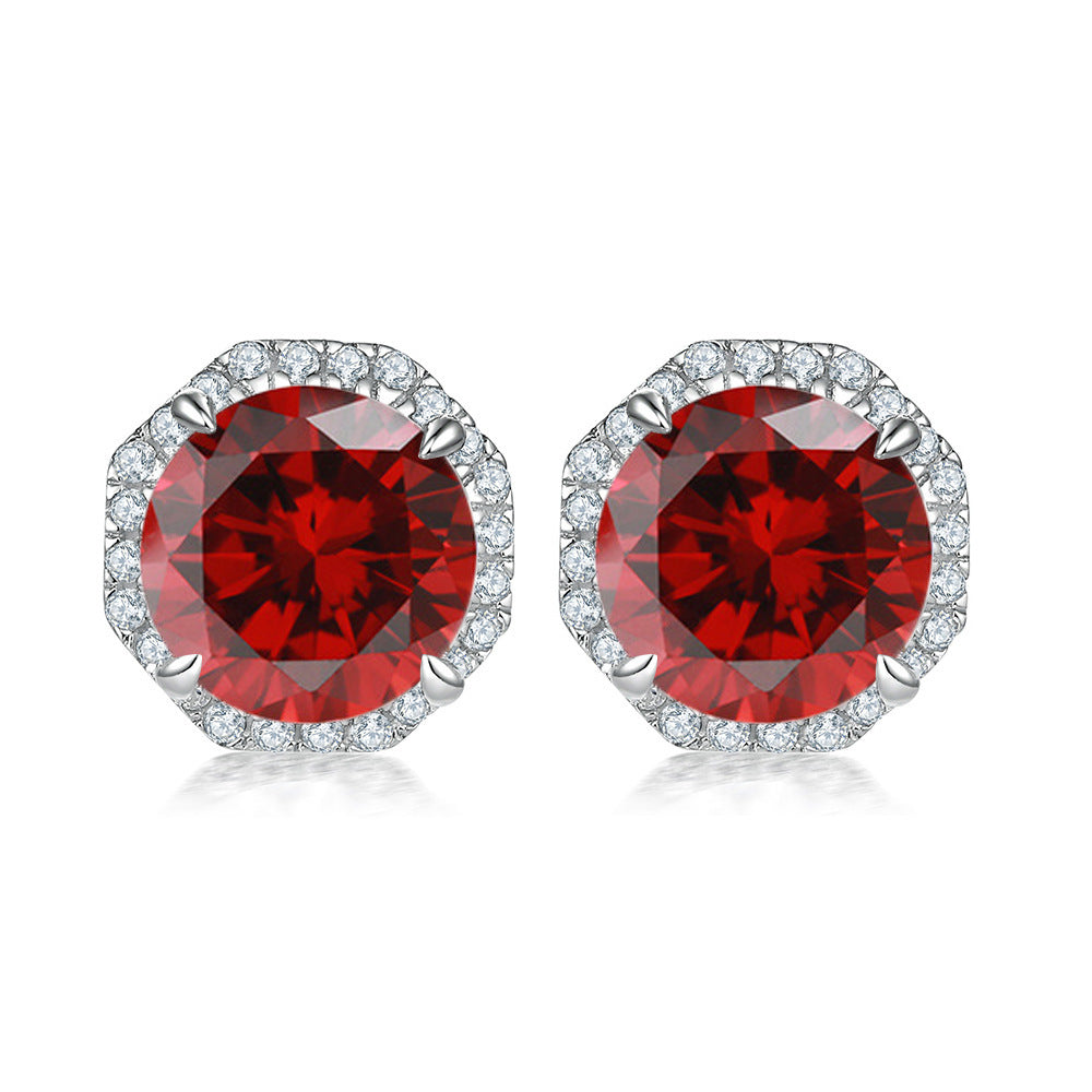 Colourful Round Zircon Soleste Halo Silver Studs Earrings for Women