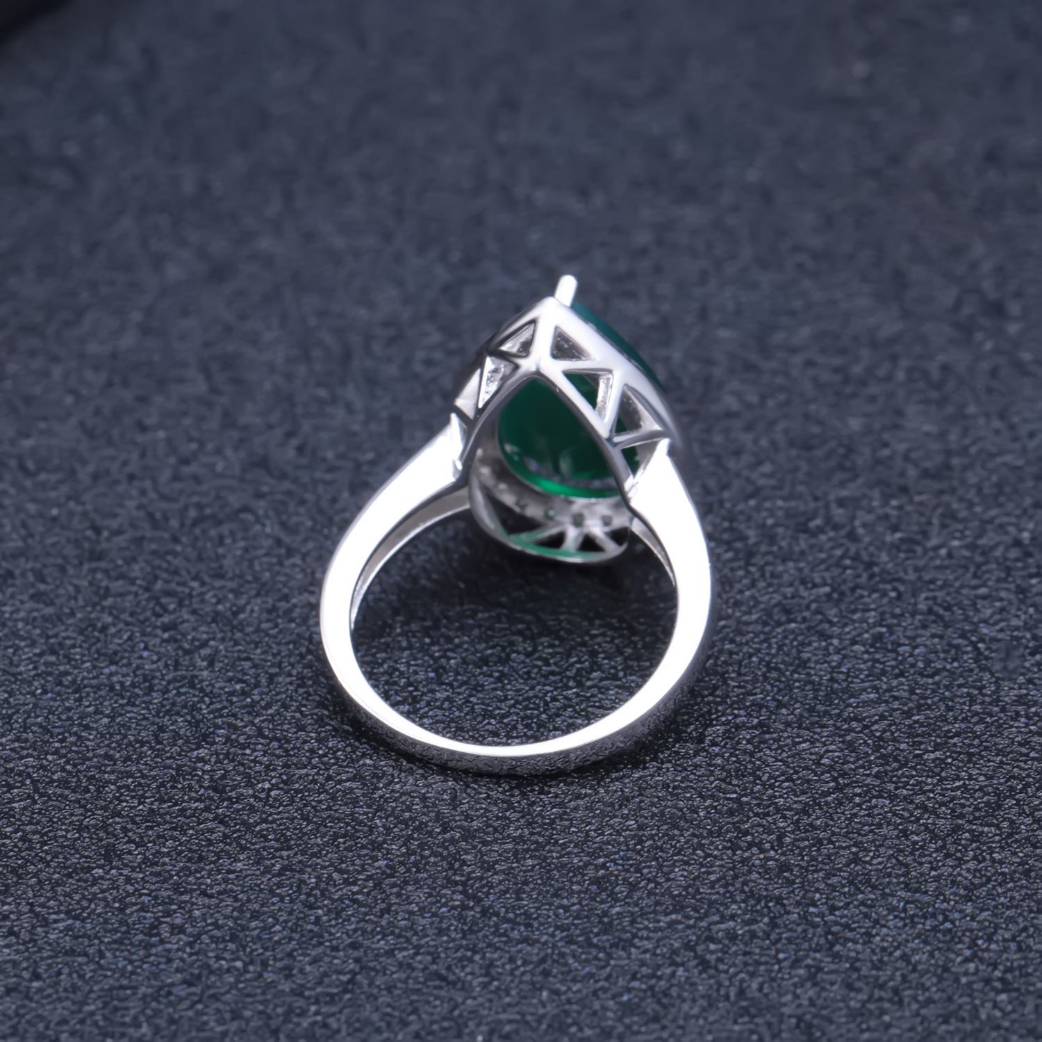 Natural Green Agate Pear Drop Solest Halo Sterling Silver Ring for Women