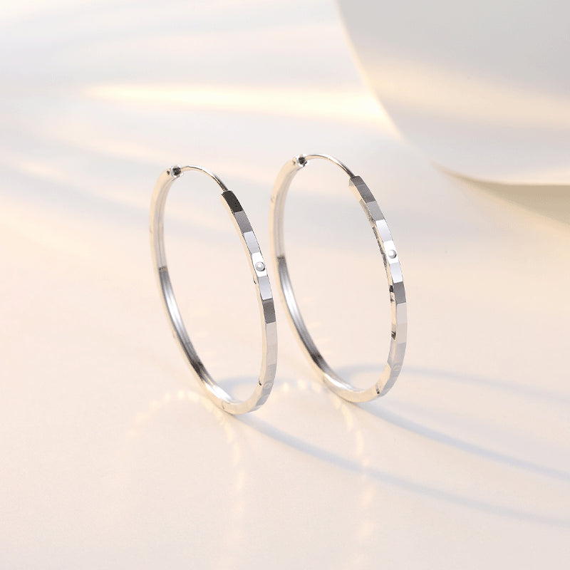 Concave-convex Rectangle Pattern Big Silver Hoop Earrings for Women