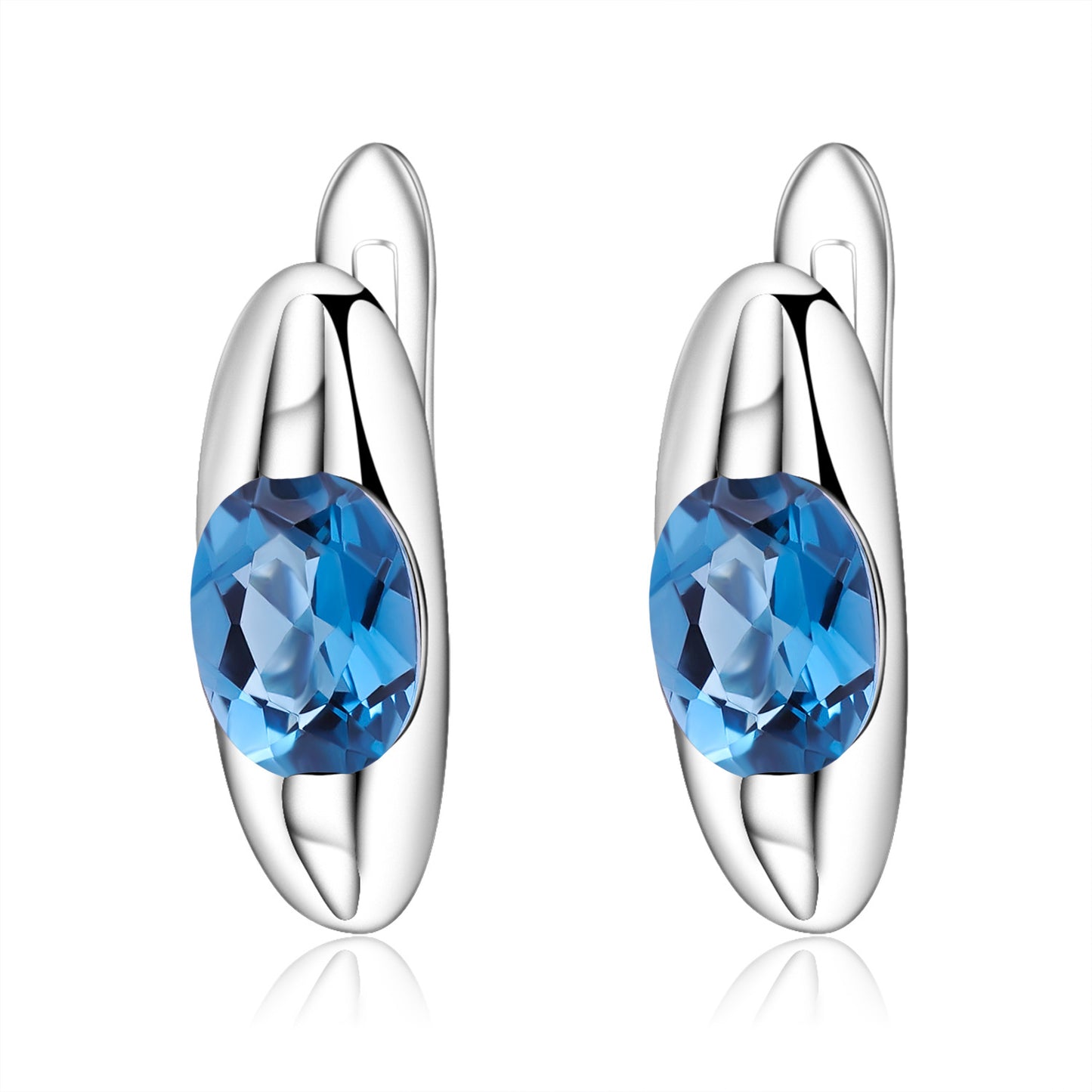 European Inlaid Natural Topaz Personality Oval Shape Silver Studs Earrings for Women