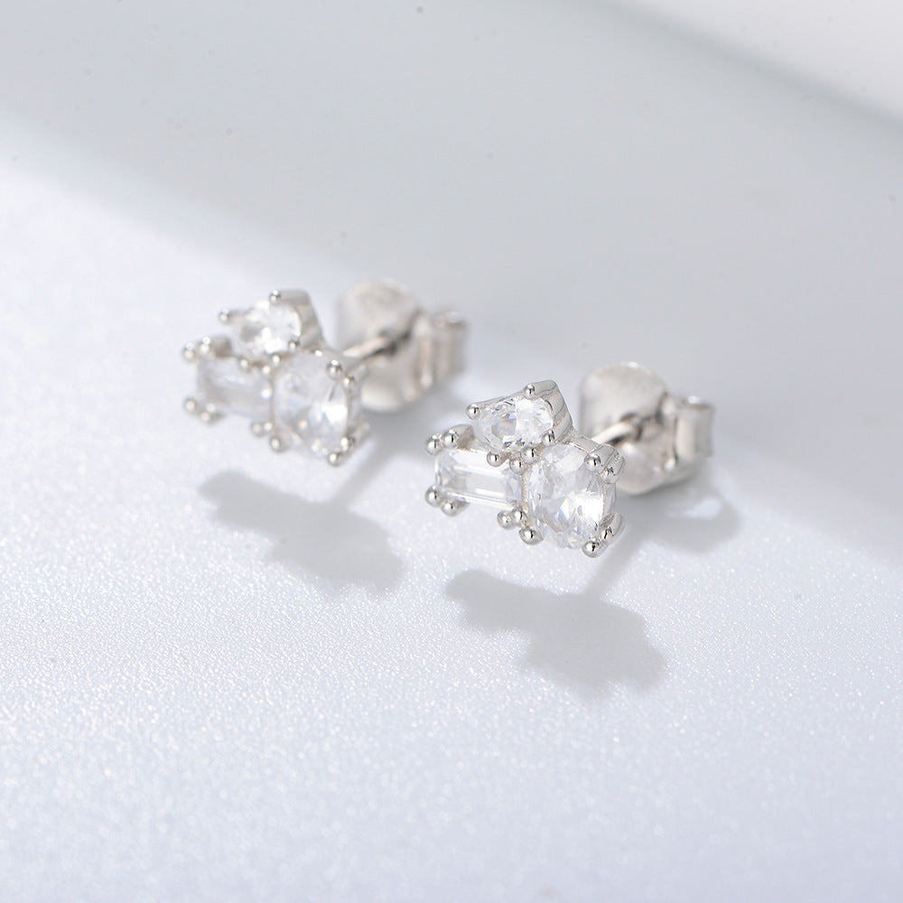 Geometric Zircon Sterling Silver Studs Earrings for Women