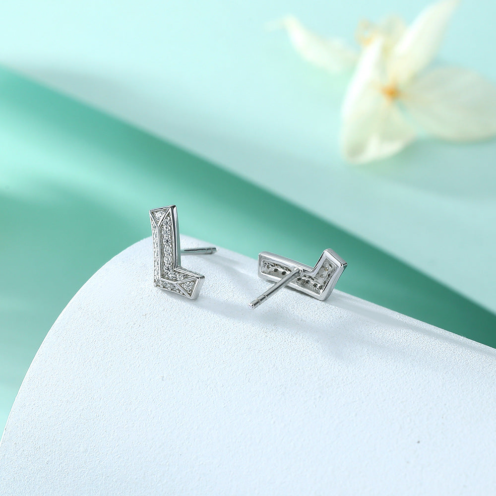 Zircon L Letter Silver Studs Earrings for Women