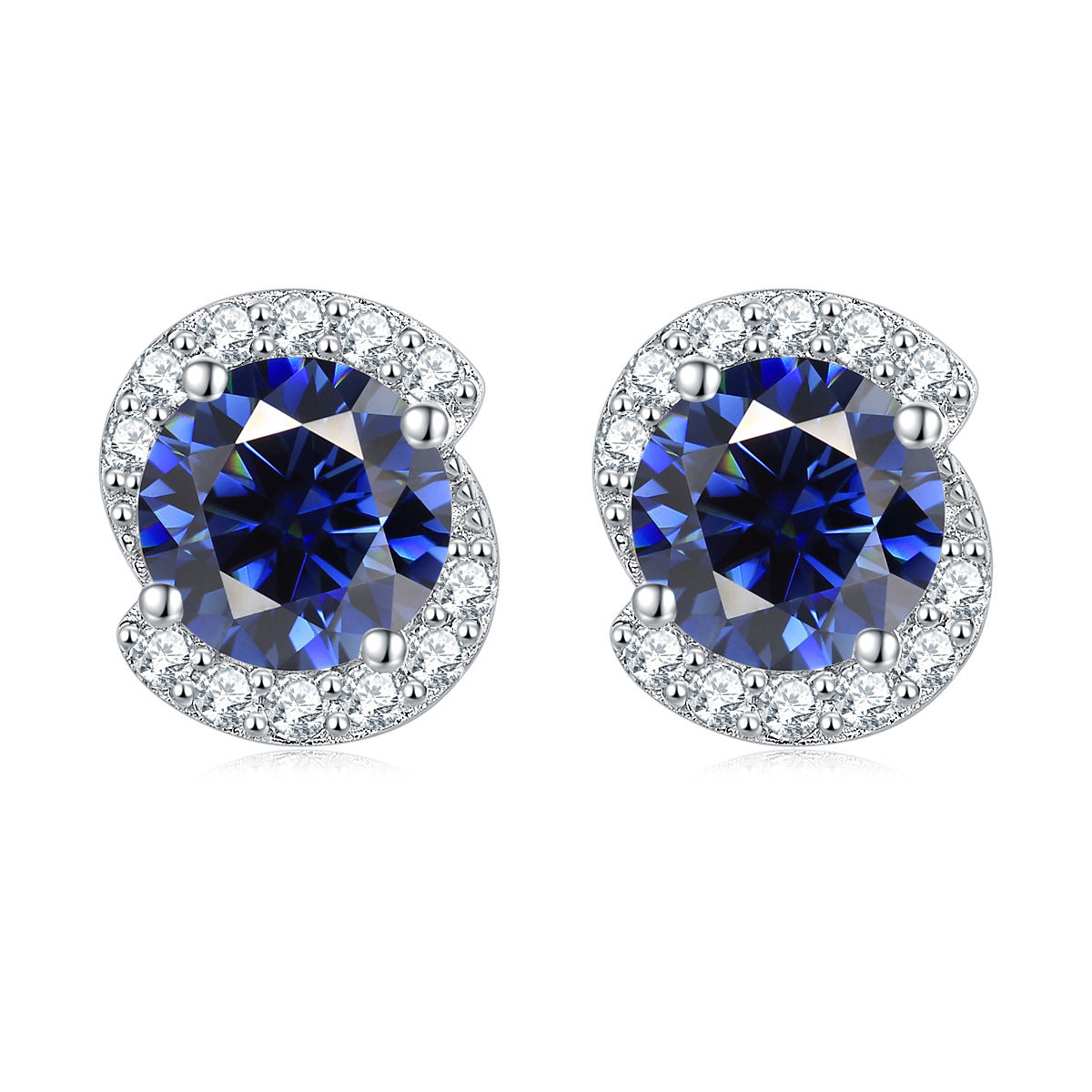 Rotate Shape with Round Zircon Silver Studs Earrings for Women