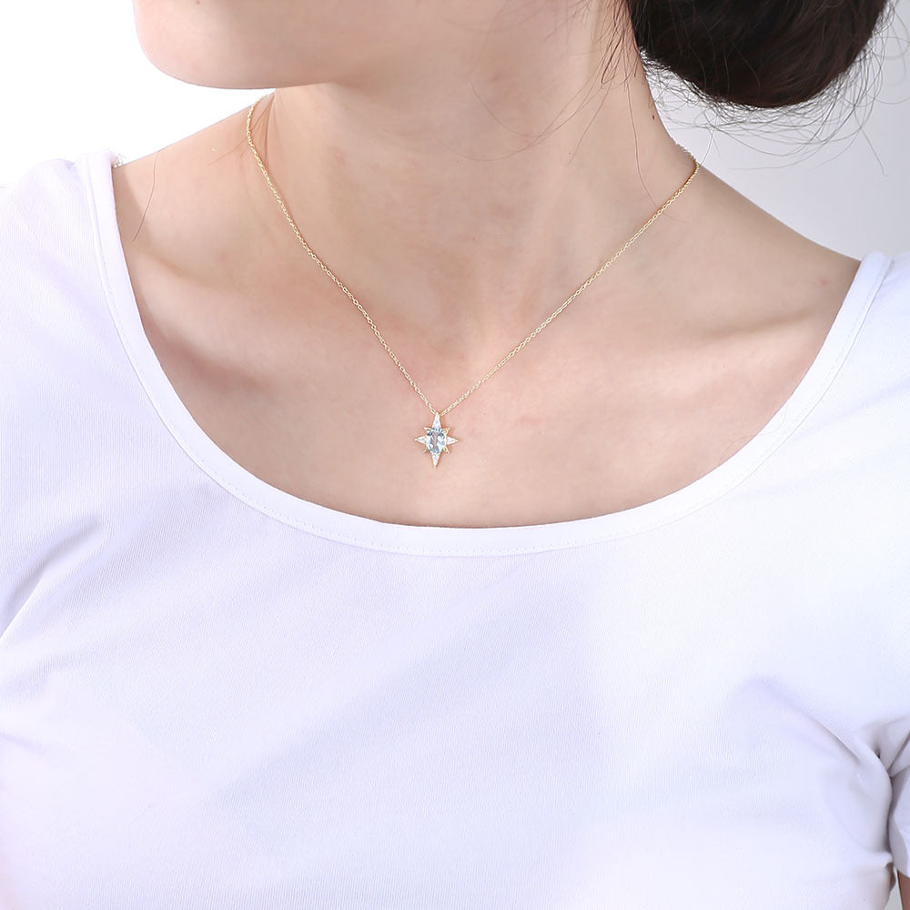 Eight-pointed star with Oval Sky Blue Topaz Pendant Sterling Silver for Women