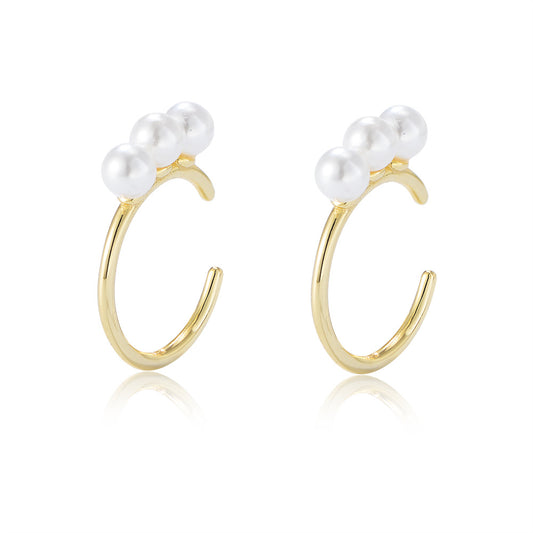 Pearl Ear Bone Clip Silver Earrings for Women