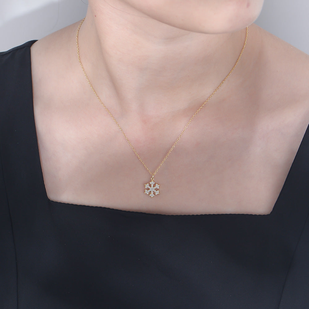 Snowflake with Zircon Sterling Silver Clavicle Necklace for Women