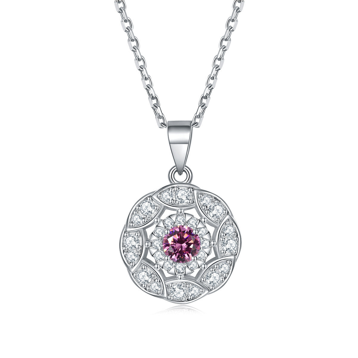 Petals Circle with Colourful Round Zircon Pendant Silver Necklace for Women