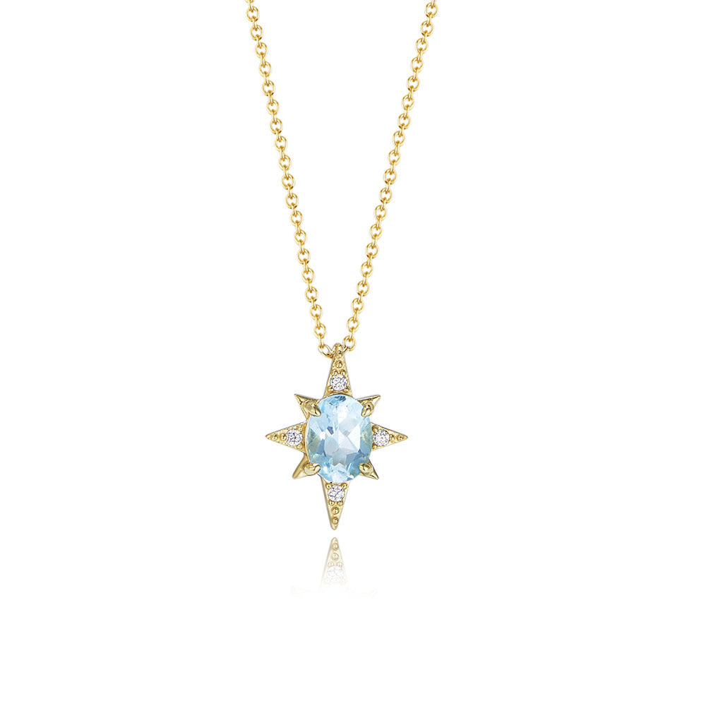 Eight-pointed star with Oval Sky Blue Topaz Pendant Sterling Silver for Women