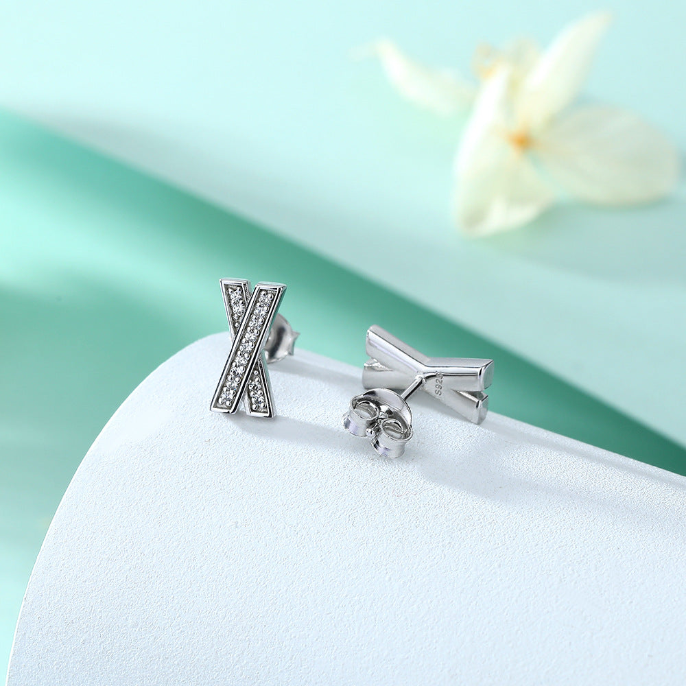 Zircon X Letter Silver Studs Earrings for Women