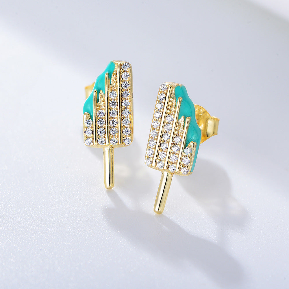 Zircon Ice Cream Silver Studs Earrings for Women