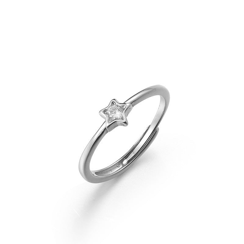 Five-pointed Star with Round Zircon Silver Ring for Women