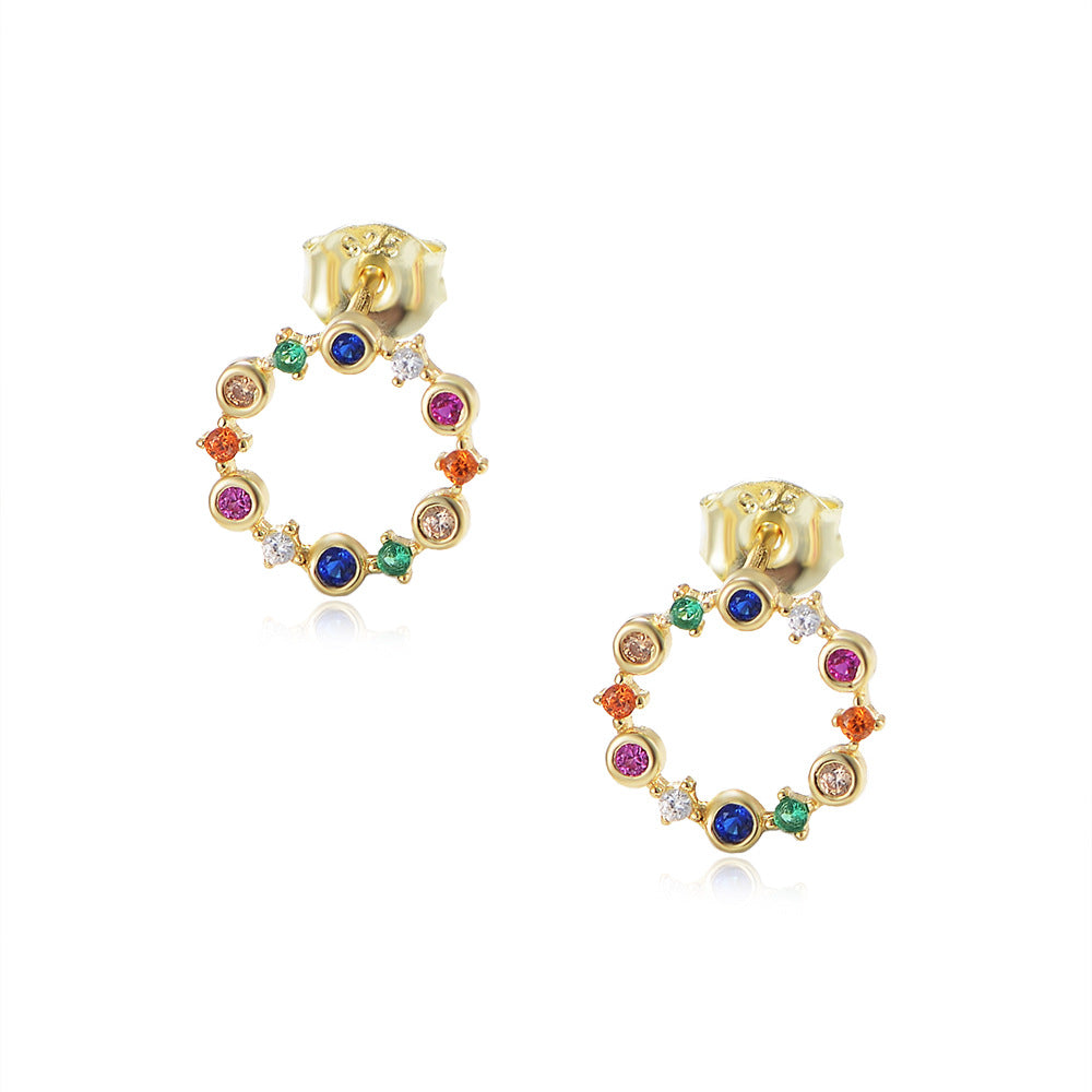 Colourful Mardi Gras Earrings-Zircon Wreath Silver Studs Earrings for Women