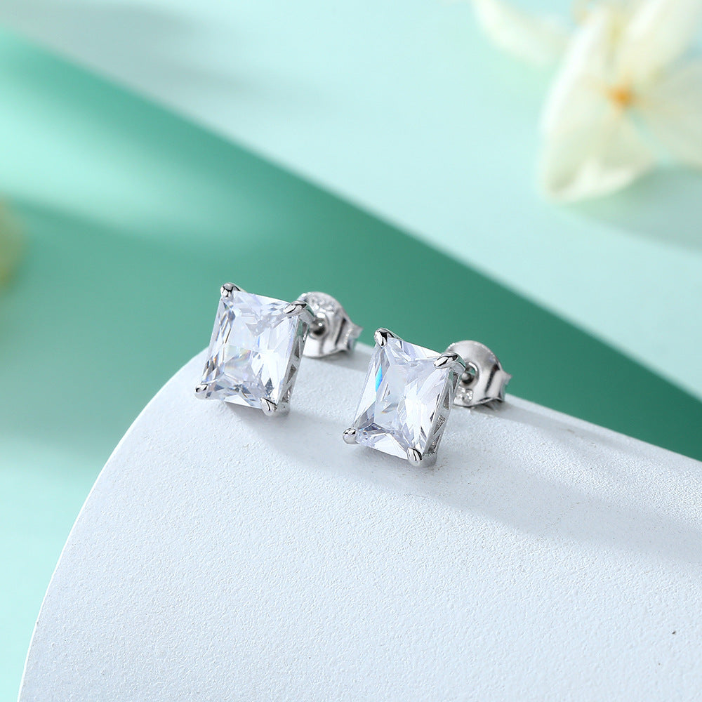 Rectangle Zircon Silver Studs Earrings for Women