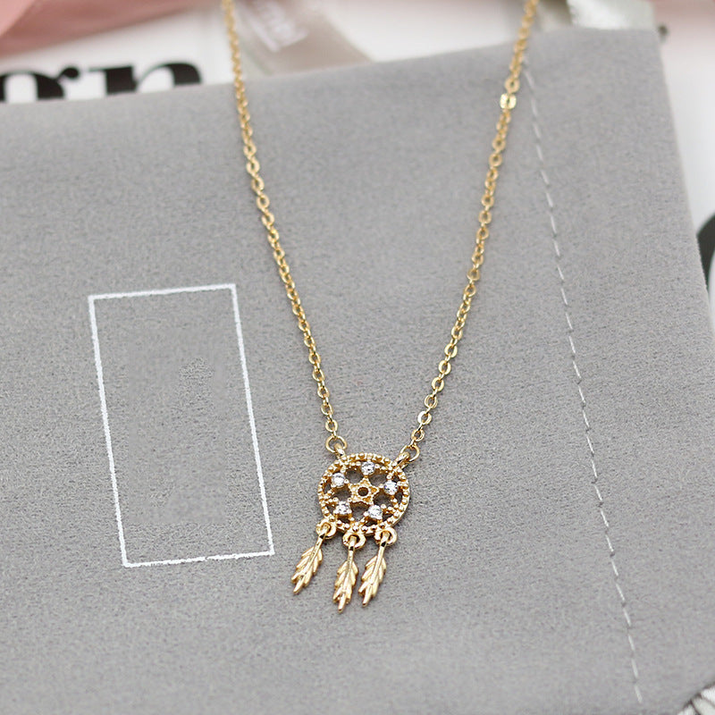 Dream Catcher with Zircon Pendant Silver Necklace for Women
