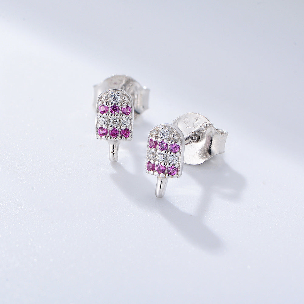 Colourful Zircon Ice-cream Silver Studs Earrings for Women