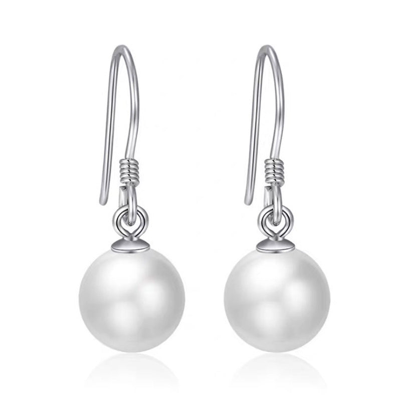 Classic Pearl Pendant Silver Drop Earrings for Women