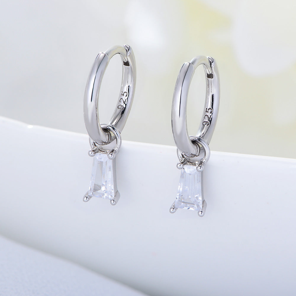 Trapezoid Zircon Pendant Silver Drop Earrings for Women