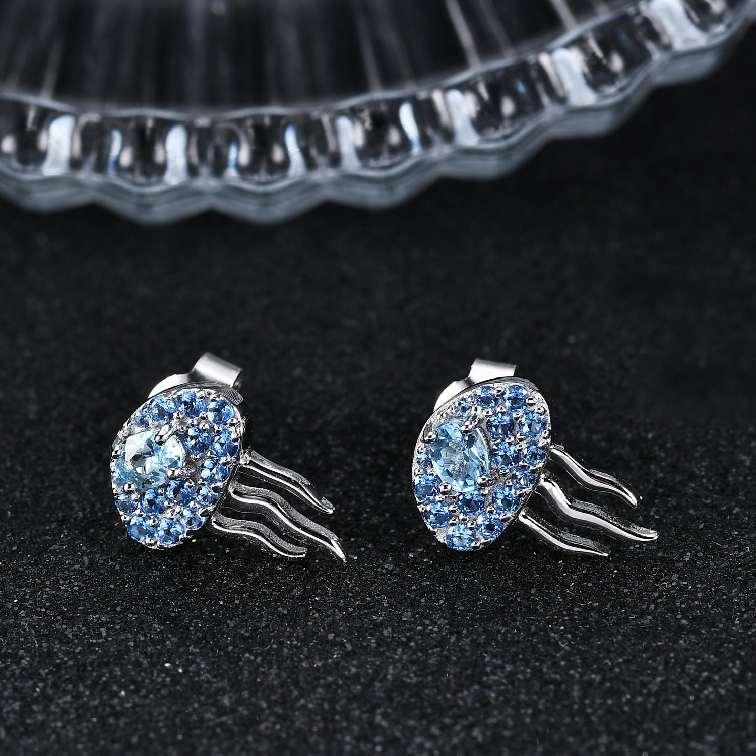 Luxury Jellyfish S925 Sterling Silver Topaz Stud for Women