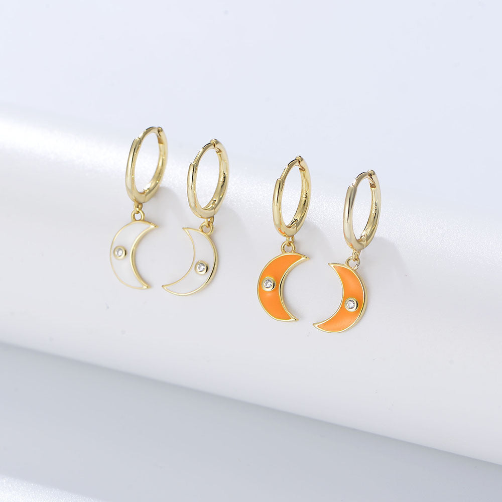 Colourful Moon with Zircon Silver Drop Earrings for Women