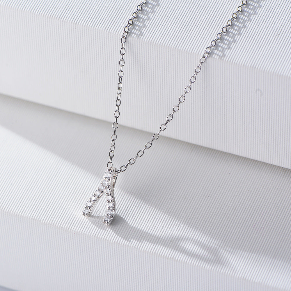 Geometric Herringbone with Zircon Pendant Sterling Silver Necklace for Women