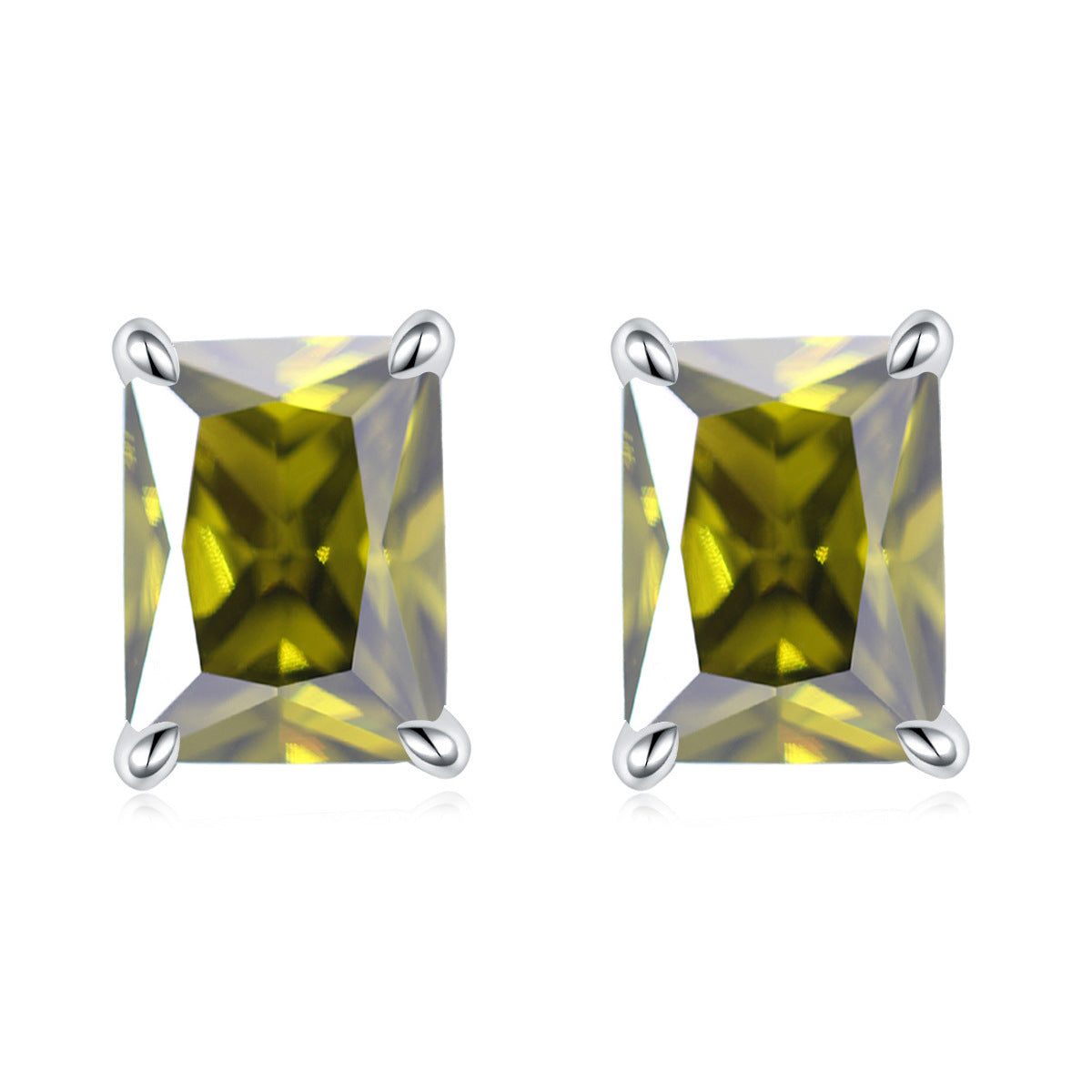 Rectangle Zircon Silver Studs Earrings for Women