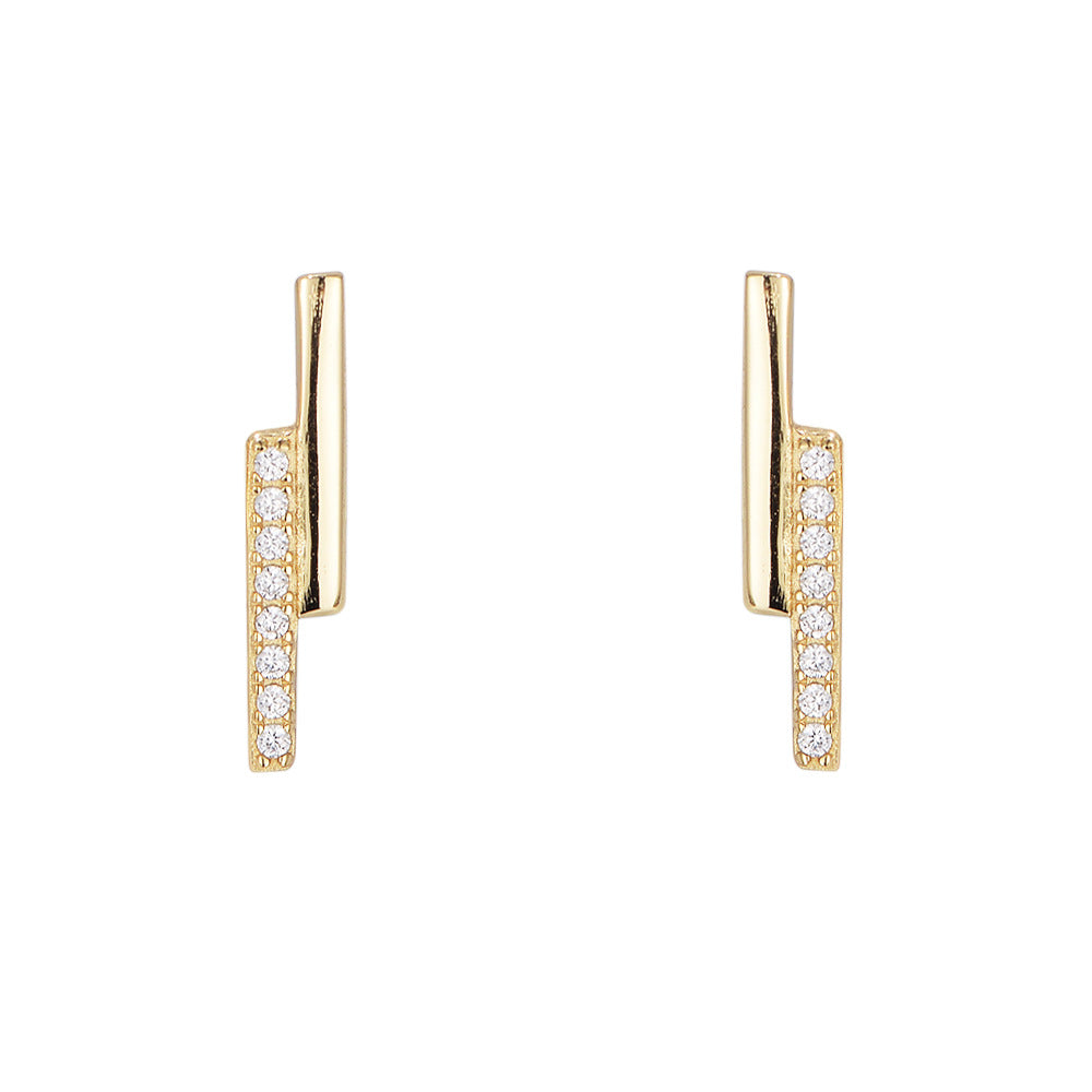 Double-row straight line with zircon silver studs earrings for women