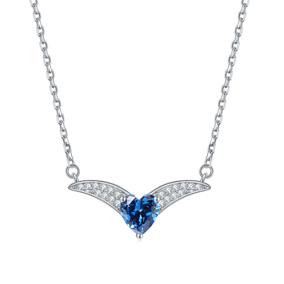 Heart Zircon V-shaped Pendant Silver Necklace for Women