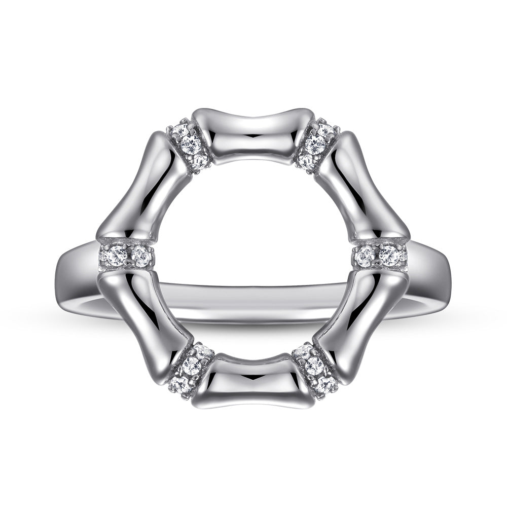 Bamboo Circle with Zircon Silver Ring for Women